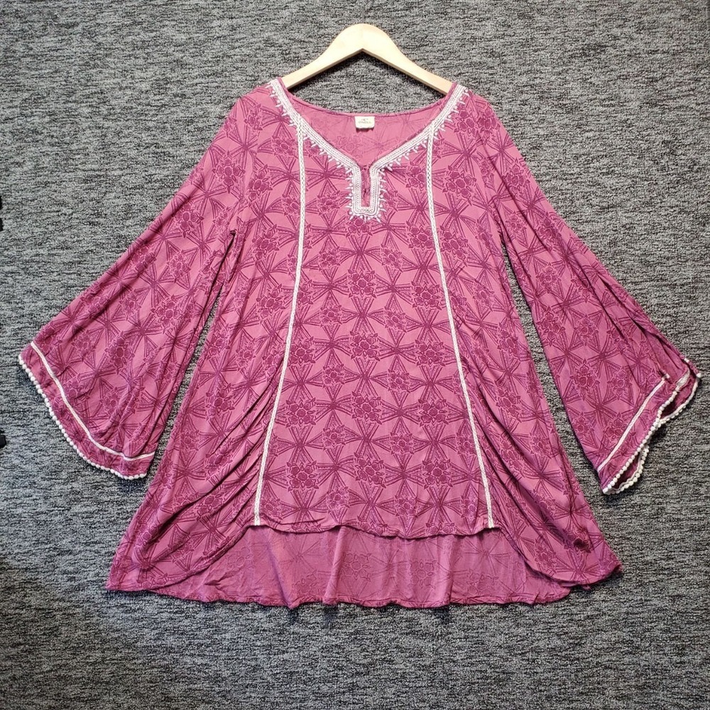 ONeill Boho Bell‎ Sleeve Imogen Coveup Mini Dress Womens Small Pink Lagenlook